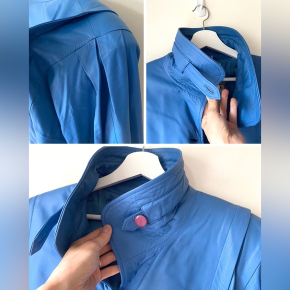 Vintage periwinkle blue leather batwing jacket - Picture 7 of 16